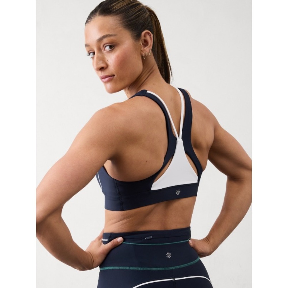 Athleta Flex Spacer Bra Womens Small Blue Longline Sports Active Yoga Workout‎